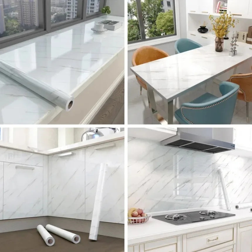 Modern Waterproof Marble Wallpaper Self Adhesive Foil Mould Proof Stickers for Kitchen High Temperature Resistant Wall Decor