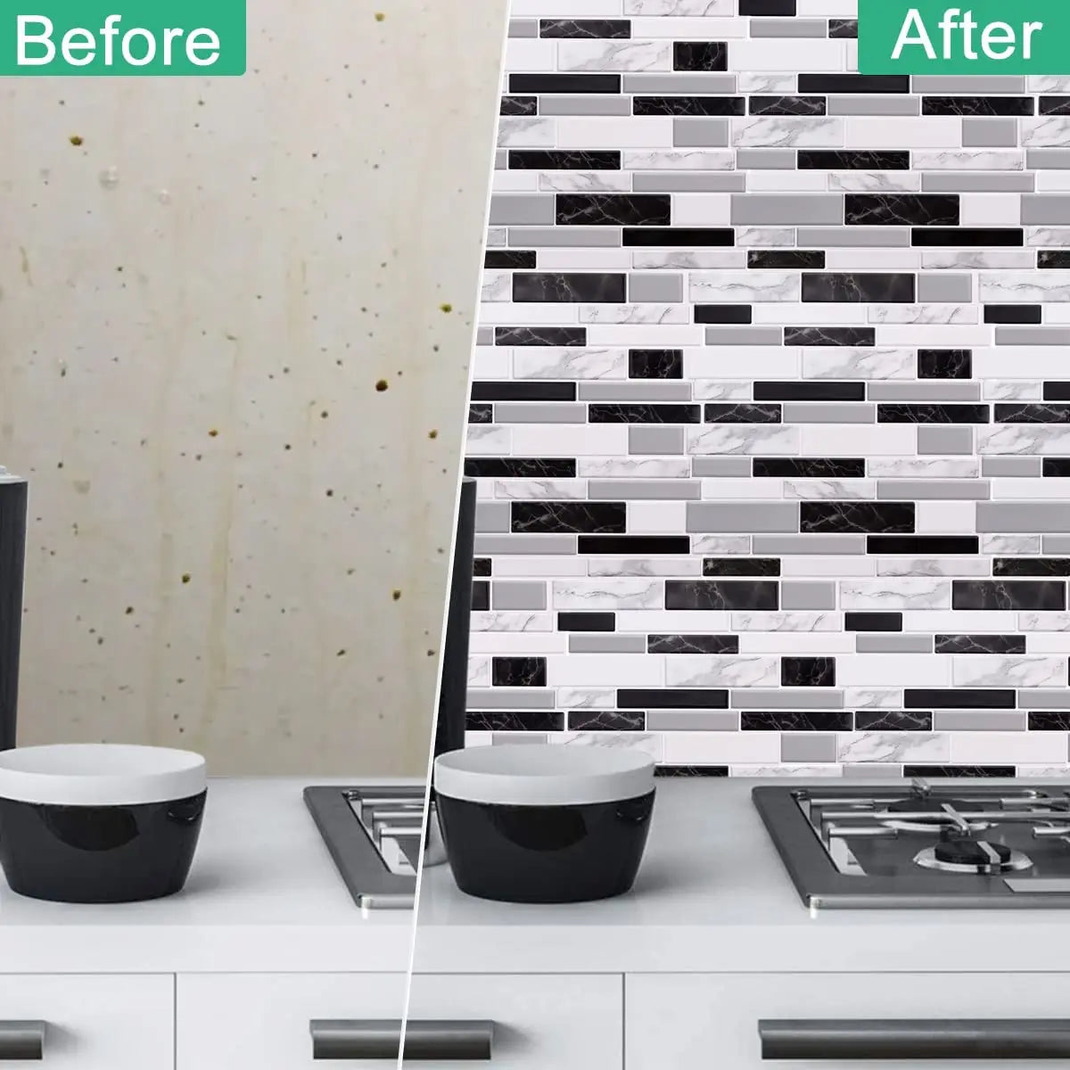 10 Sheets Kitchen & Bathroom Wall Stickers 3D Wall Tiles Peel and Stick Vinyl Wallpaper Modern Home Decor