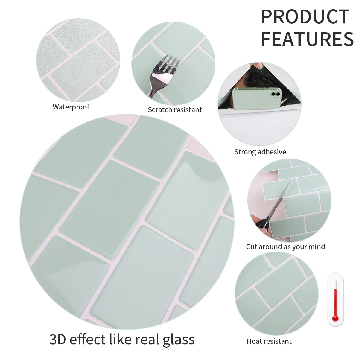 Dán Tường Backsplash 3D Metro Hiện Đại 12x12 Inch Tự Dính