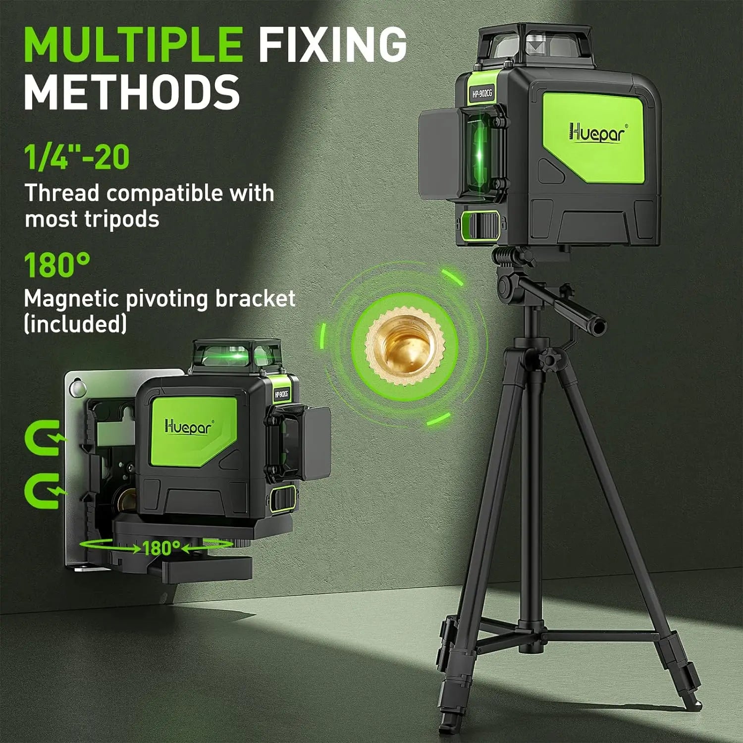 Huepar 902CG Laser Cross 2x360 Tự Cân Xanh Pulse Và Giá Đỡ
