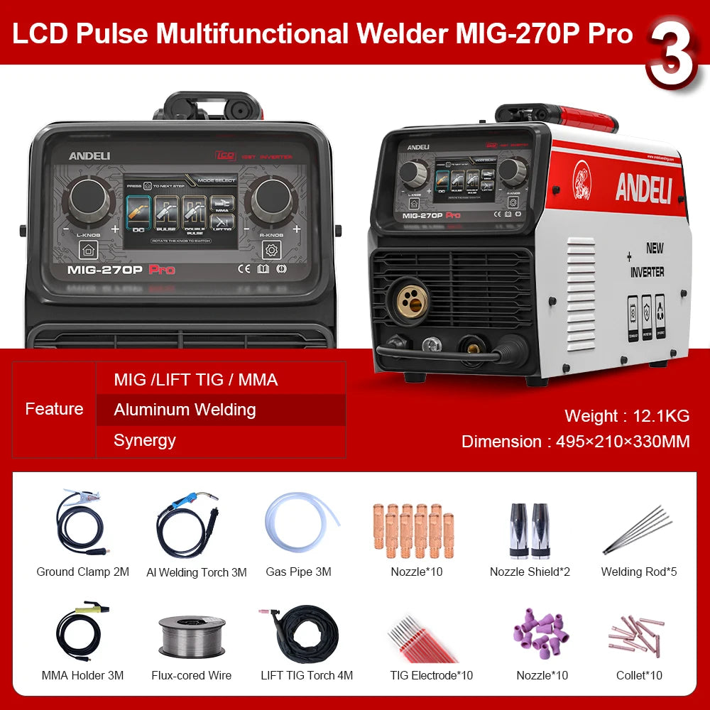 Máy Hàn MIG ANDELI 270P Pro Màn Hình LCD Double Pulse