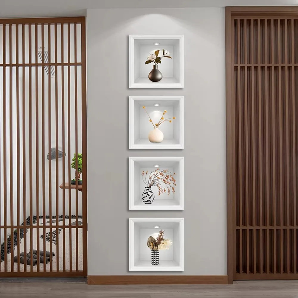 Bộ 4 Cây Giả Dán Tường Chậu Trang Trí PVC Không Thấm Nước