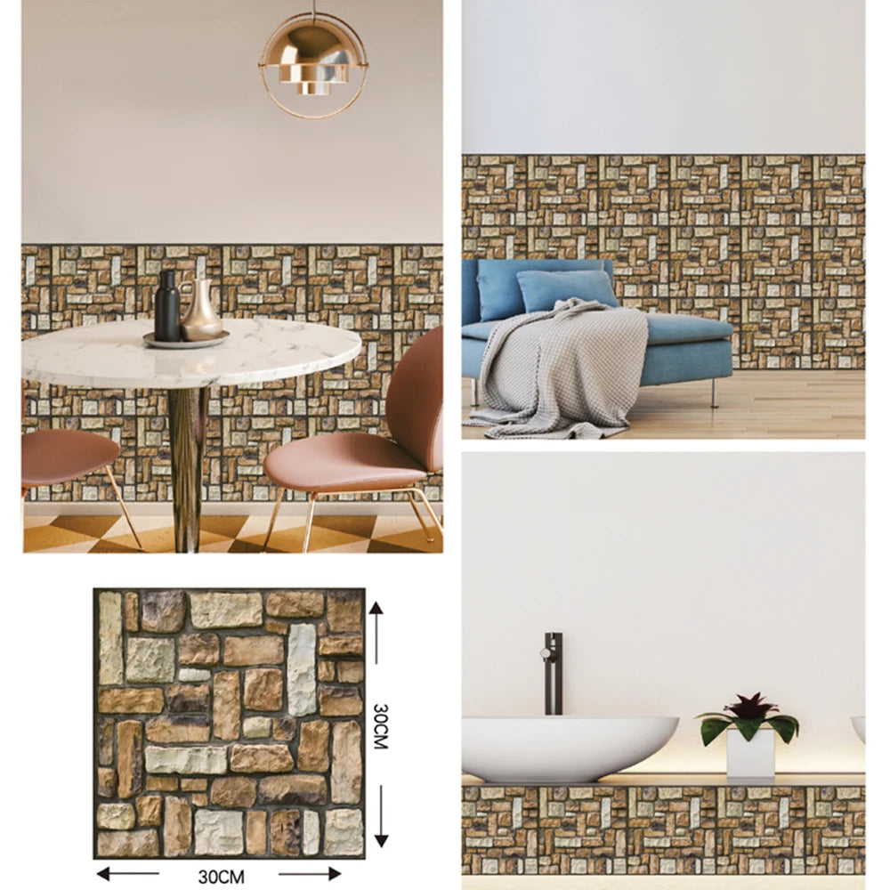 Self Adhesive Tile Wall Sticker Home Decor 3D PVC Brick Sticker Wall Decor For Kitchen Cupboard Bathroom Waterproof Wallpaper