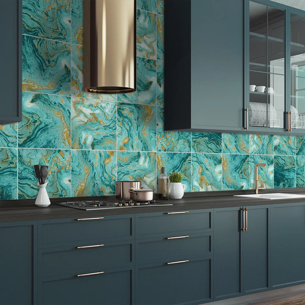 Bricks Waterproof Wallpapers 20pcs/lot Green Bronzing Mosaic Tile Stickers Bedroom Living Room Home Decoration Wall Stickers