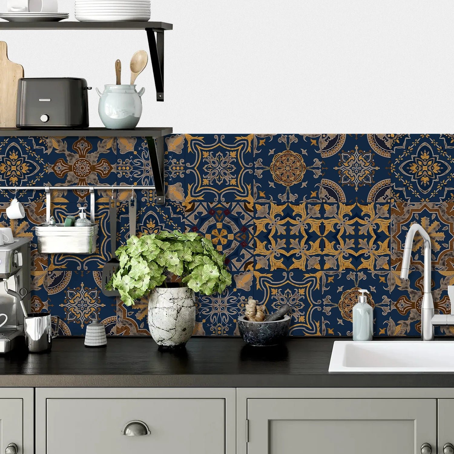 24pcs Art Tile Self-adhesive 3D Wall Sticker Kitchen Wallpaper  For Living Room Bathroom Decoration Murals Waterproof Decals