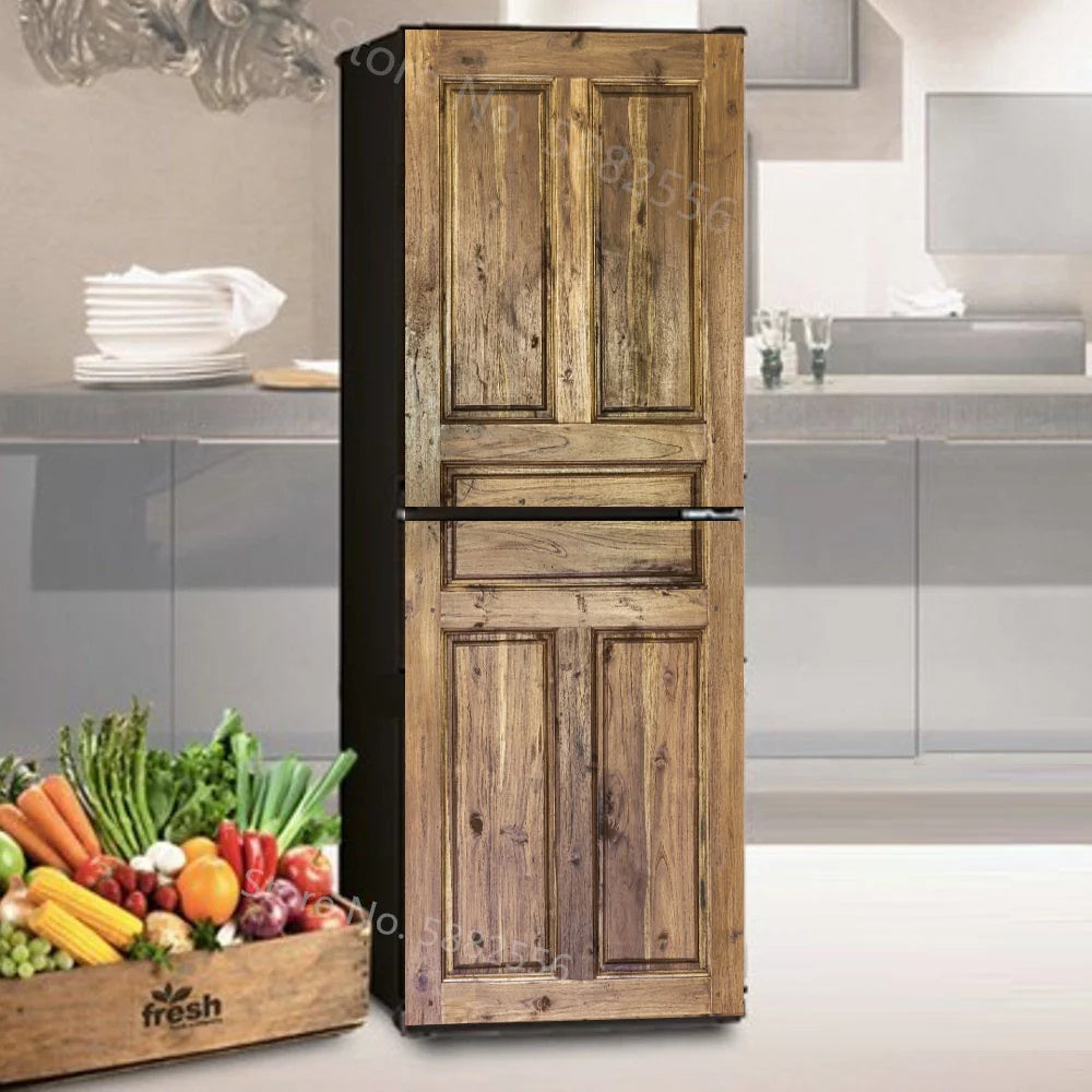 28 Styles For Choice Wood Grain Retro Refrigerator Sticker Peel & Stick Waterproof Double Door Freezer Cupboard Decor Art Mural