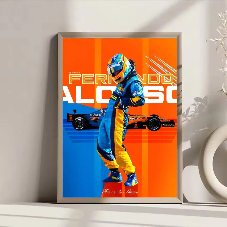 Poster F1 Fernando Alonso Dán Dính Bền Dán Tường Sang Trọng