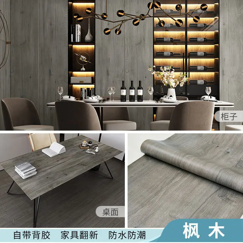 Adhesive Wallpaper Roll with 10 Meters Waterproof Wood Grain Sticker Wardrobe Cabinet Desktop Door Furniture Renovation Stickers