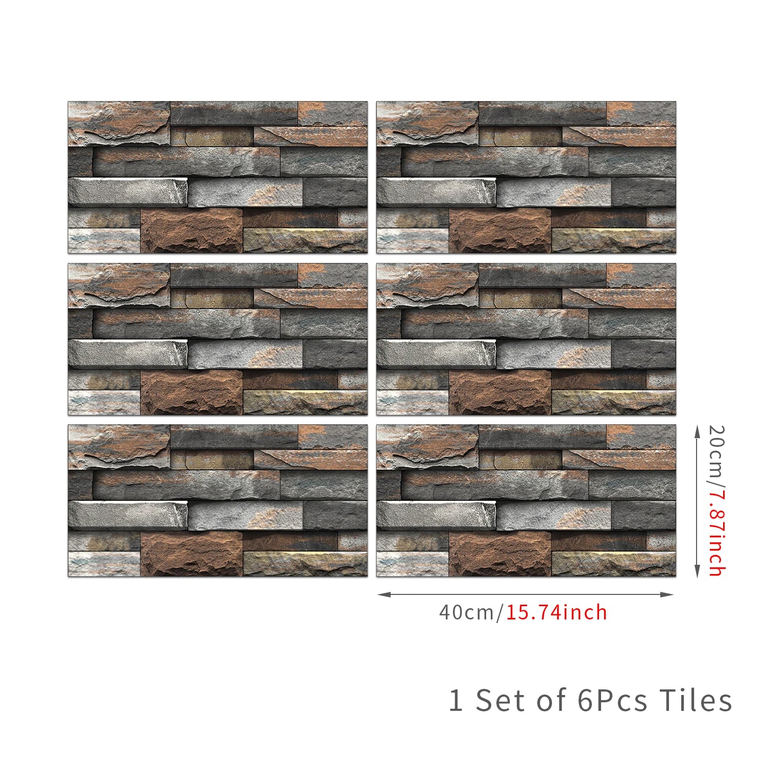 6 Bộ Dán Tường 3D Giả Gạch Đá 30x15cm Chống Thấm Dầu