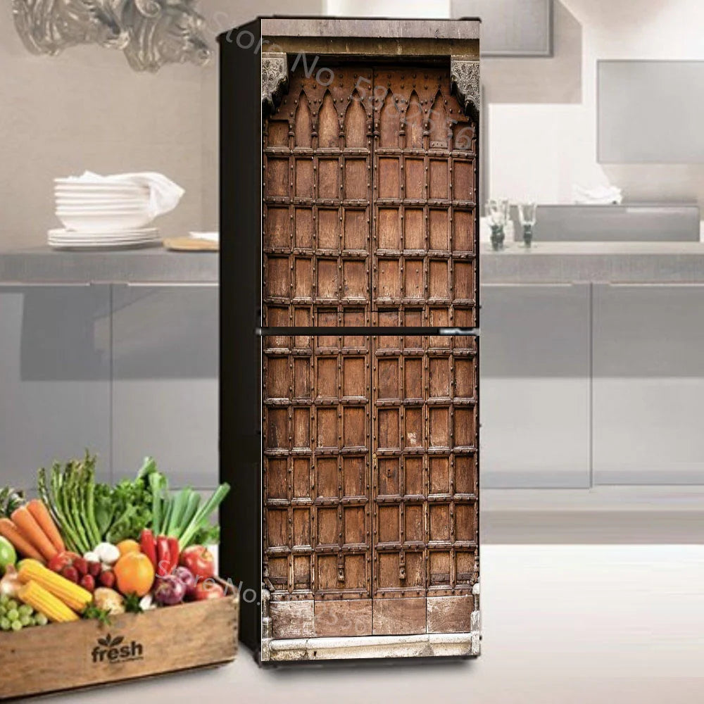 28 Styles For Choice Wood Grain Retro Refrigerator Sticker Peel & Stick Waterproof Double Door Freezer Cupboard Decor Art Mural