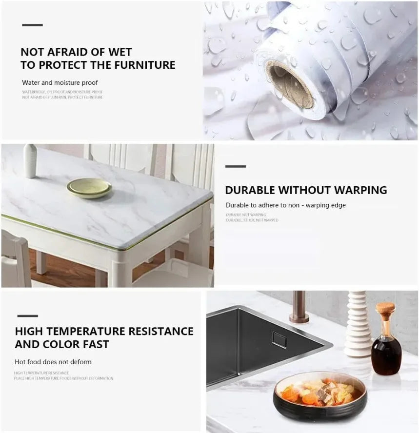 Modern Waterproof Marble Wallpaper Self Adhesive Foil Mould Proof Stickers for Kitchen High Temperature Resistant Wall Decor