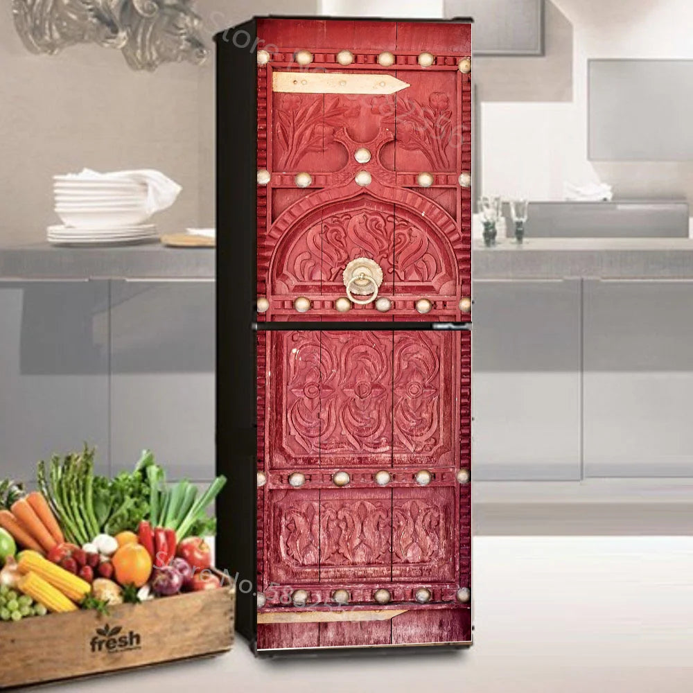 28 Styles For Choice Wood Grain Retro Refrigerator Sticker Peel & Stick Waterproof Double Door Freezer Cupboard Decor Art Mural