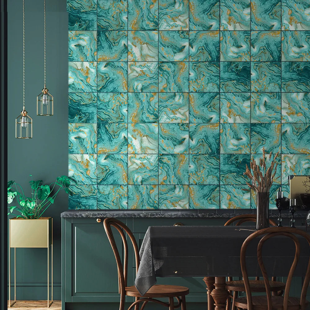 Bricks Waterproof Wallpapers 20pcs/lot Green Bronzing Mosaic Tile Stickers Bedroom Living Room Home Decoration Wall Stickers