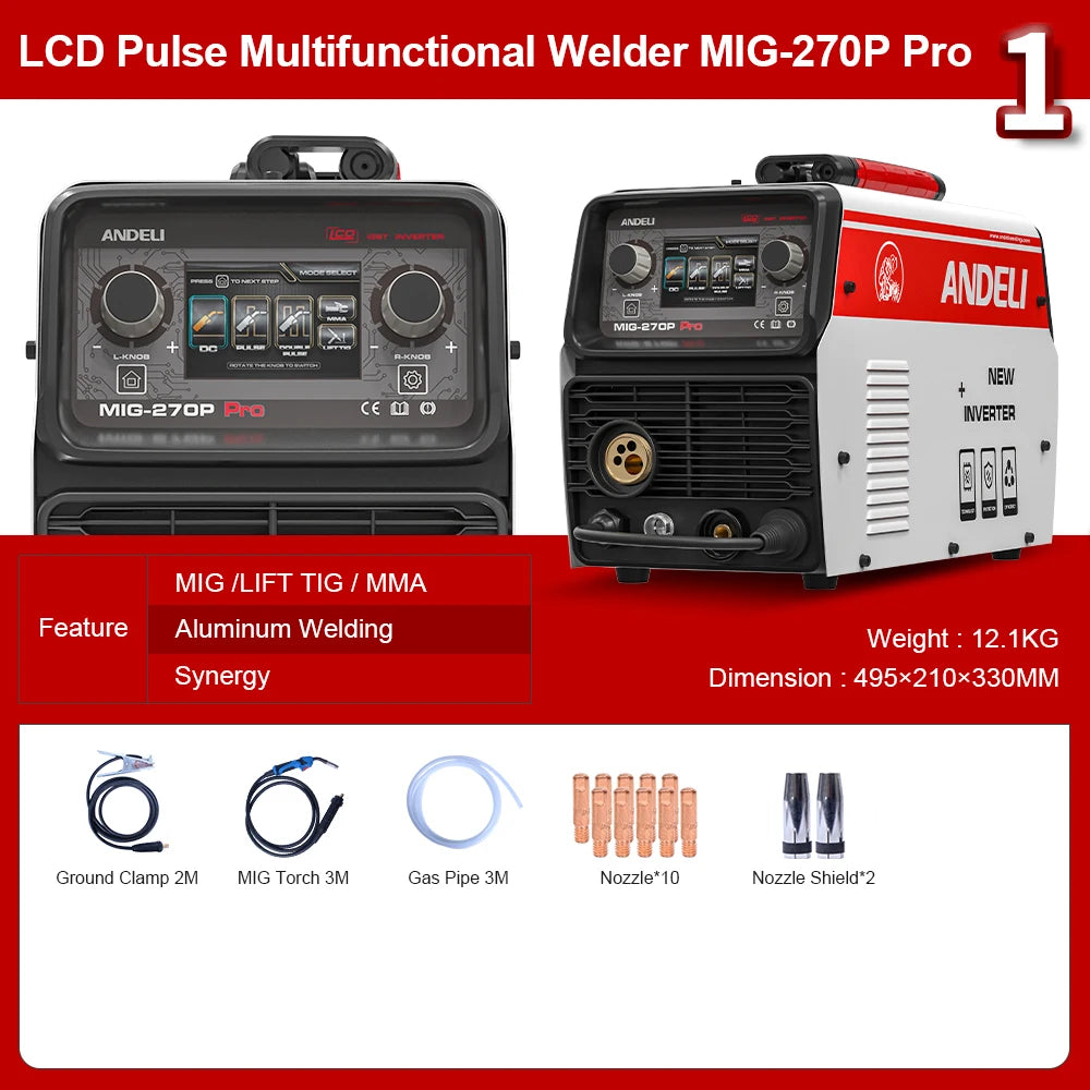 Máy Hàn MIG ANDELI 270P Pro Màn Hình LCD Double Pulse