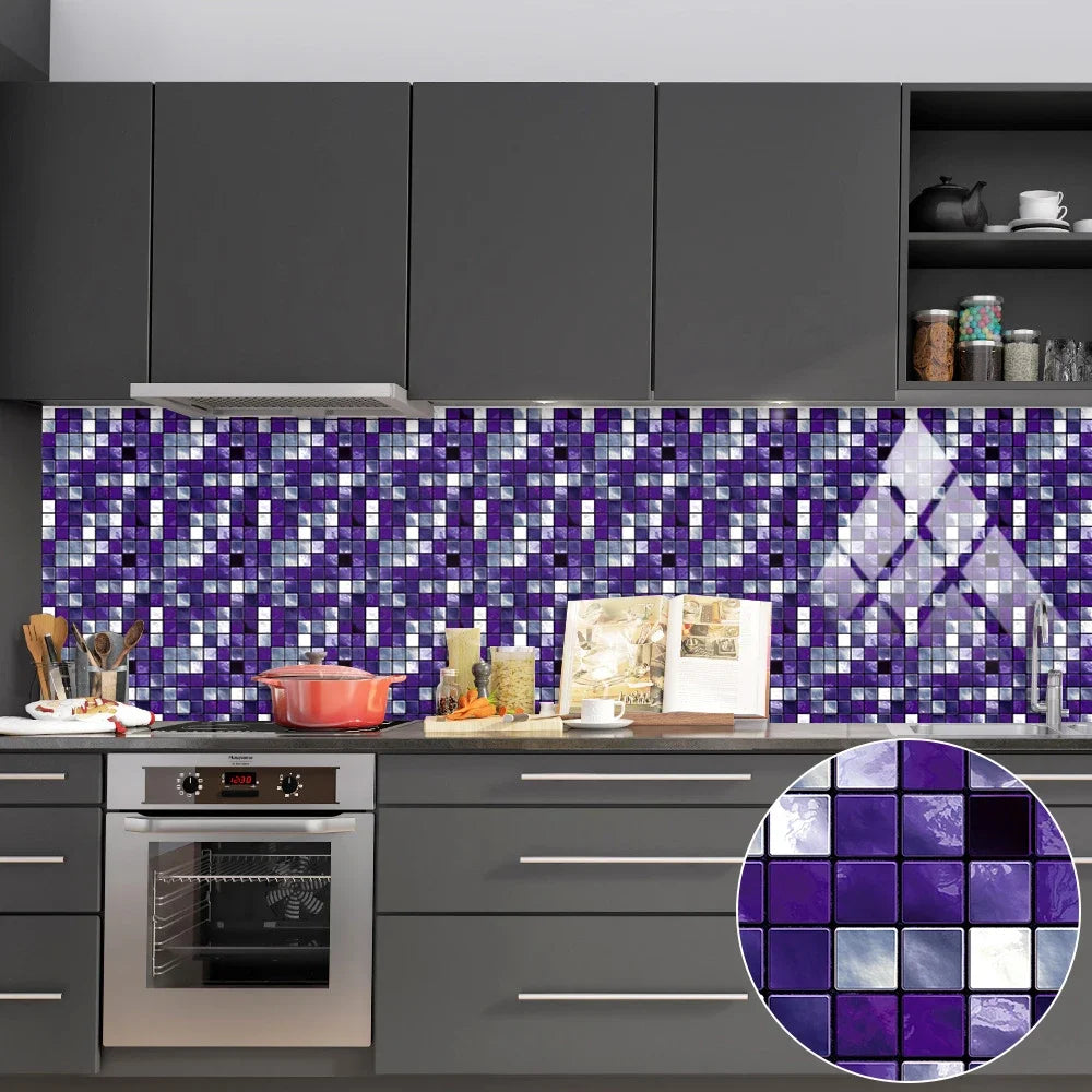10 Miếng Dán Gạch Mosaic Tím Dán Dính 2D Cho Bếp Phòng Tắm