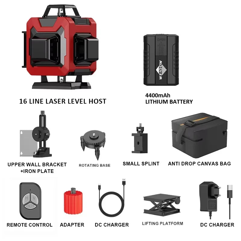 Weiddw Laser Level 4D 16 Dòng 360 Độ Xanh Cho Xây Dựng