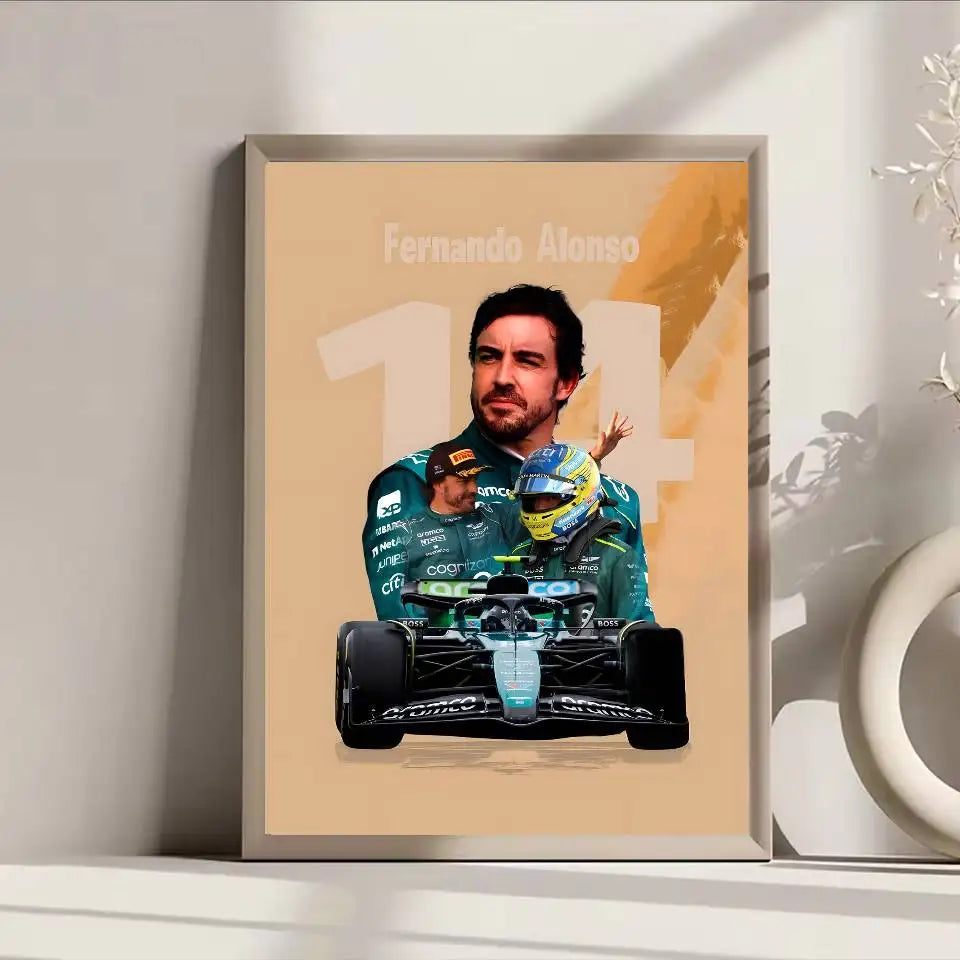 Poster F1 Fernando Alonso Dán Dính Bền Dán Tường Sang Trọng