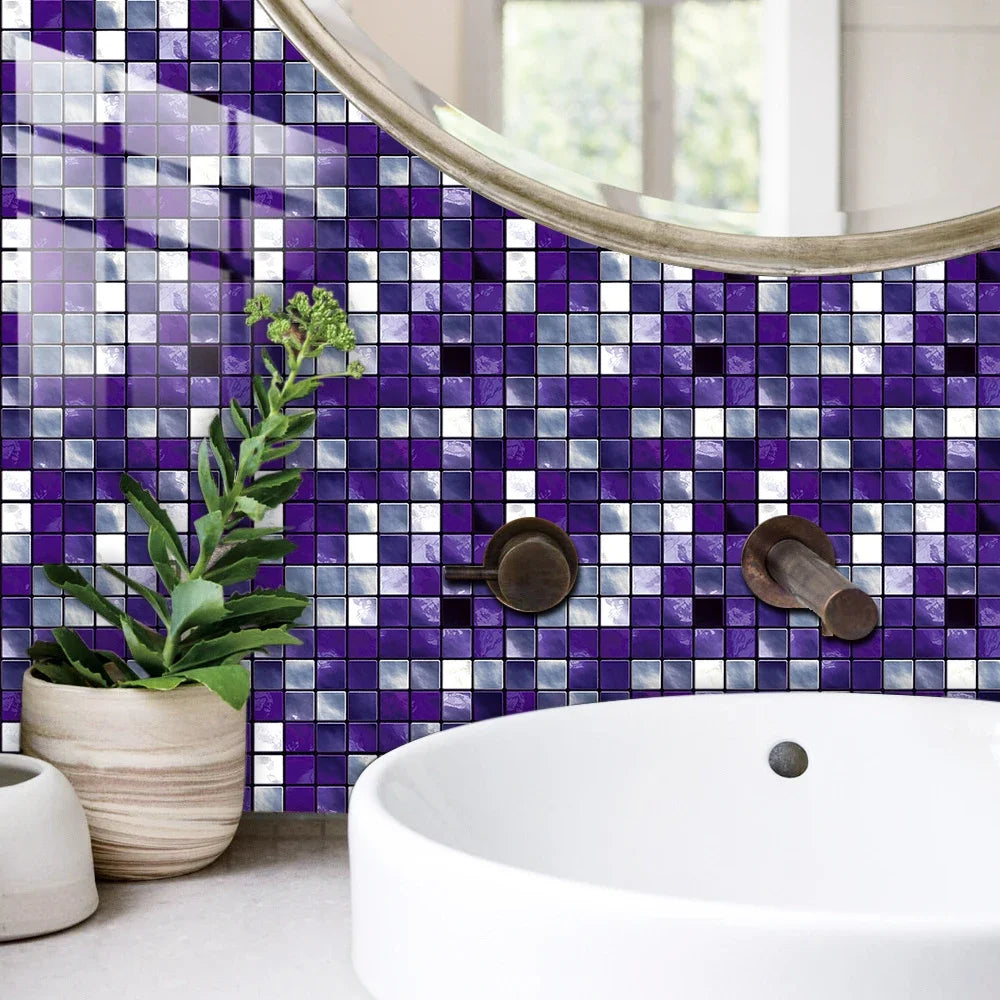 10 Miếng Dán Gạch Mosaic Tím Dán Dính 2D Cho Bếp Phòng Tắm
