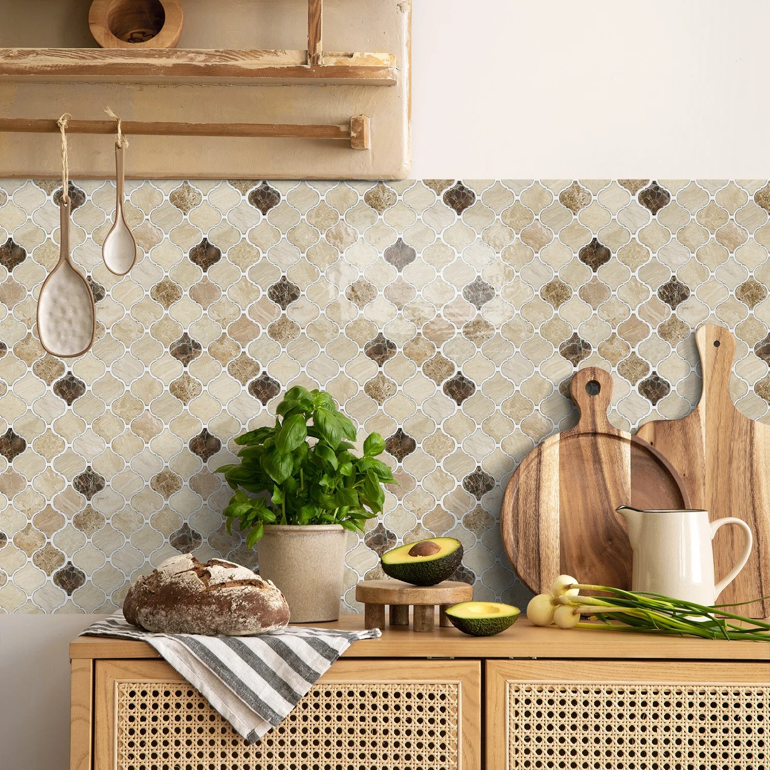 12PCS/Set Green Ceramic Tile Marble Waterproof Self-Adhesive PVC Wall Stickers, Kitchen Backsplash Oil Resistant Home Decoration