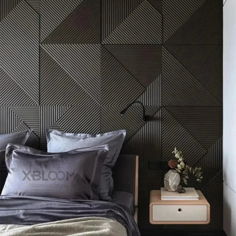 12 piece 50cm / 3m² Shiny gold 3D wall decor Wood grain slatted wall panel 3D groove texture panel tile wall sticker waterproof