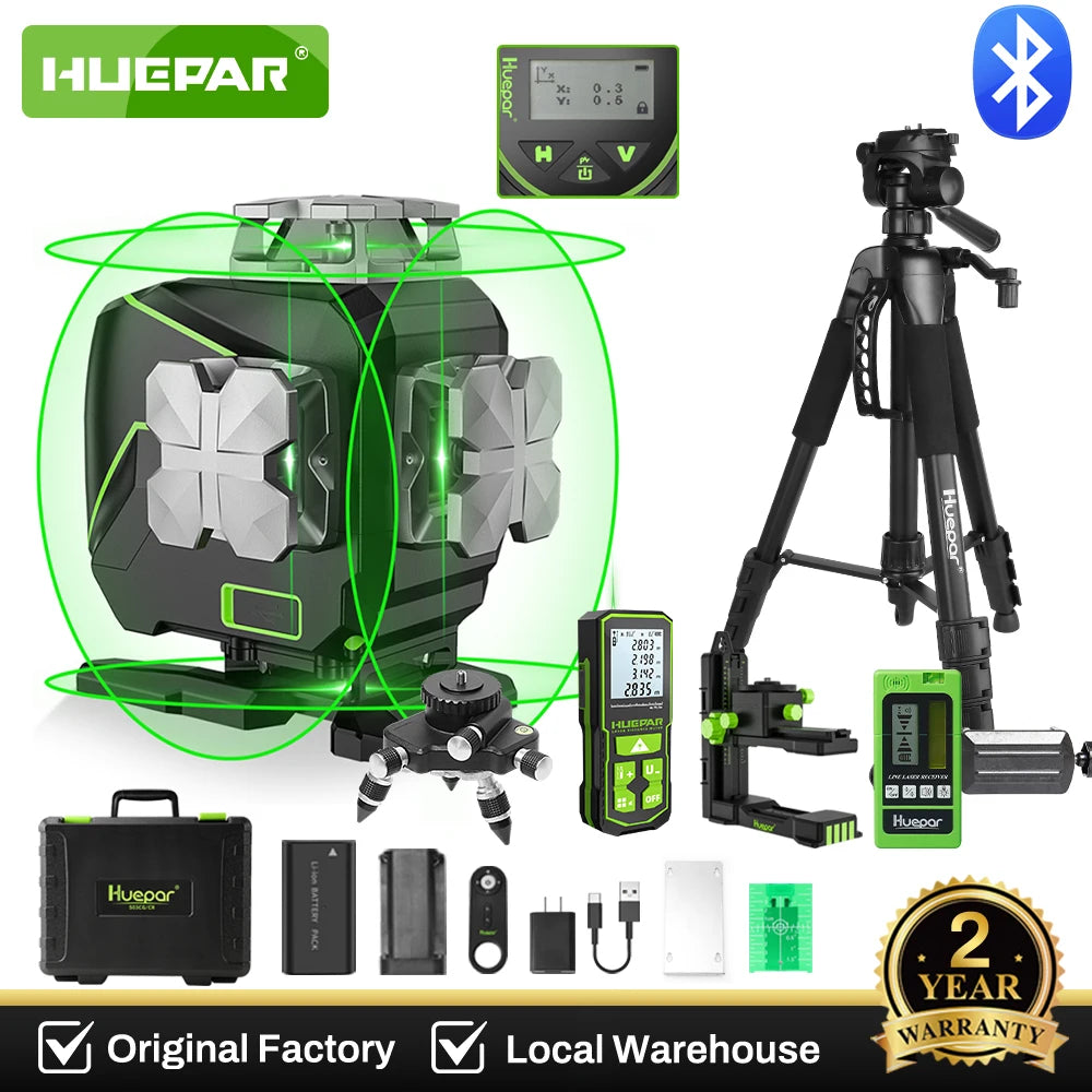 Huepar Laser Máy 4D 16 Dòng Tự Cân 360 Độ Màn LCD Bluetooth