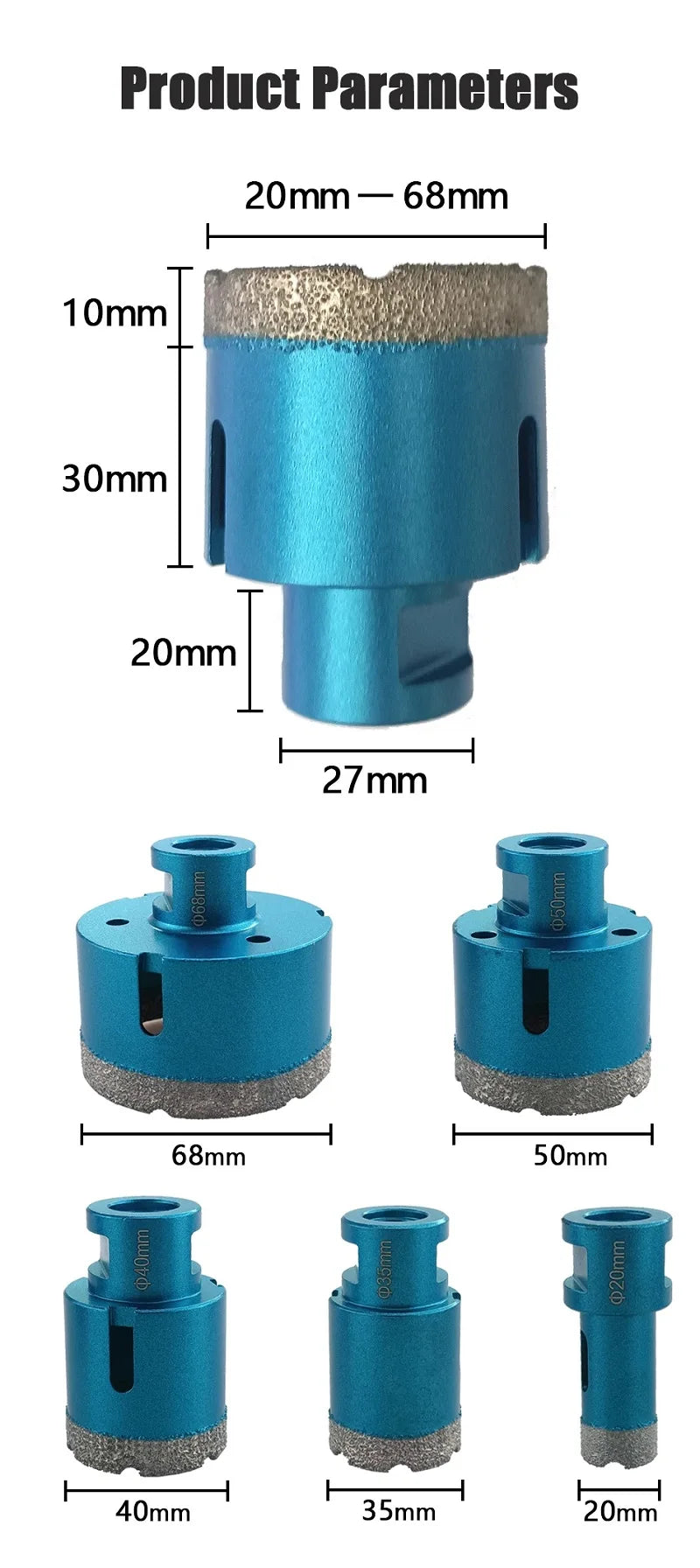 M14 Thread Dry Vacuum Brazed Diamond Core Drill Bit set Ceramic Granite Marble Stone Tile Hole Saw tool for Angle Grinder