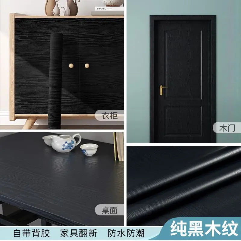 Adhesive Wallpaper Roll with 10 Meters Waterproof Wood Grain Sticker Wardrobe Cabinet Desktop Door Furniture Renovation Stickers