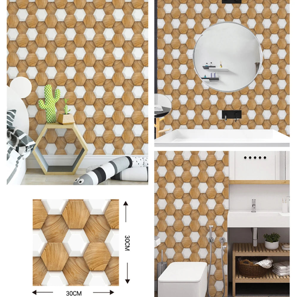 Self Adhesive Tile Wall Sticker Home Decor 3D PVC Brick Sticker Wall Decor For Kitchen Cupboard Bathroom Waterproof Wallpaper