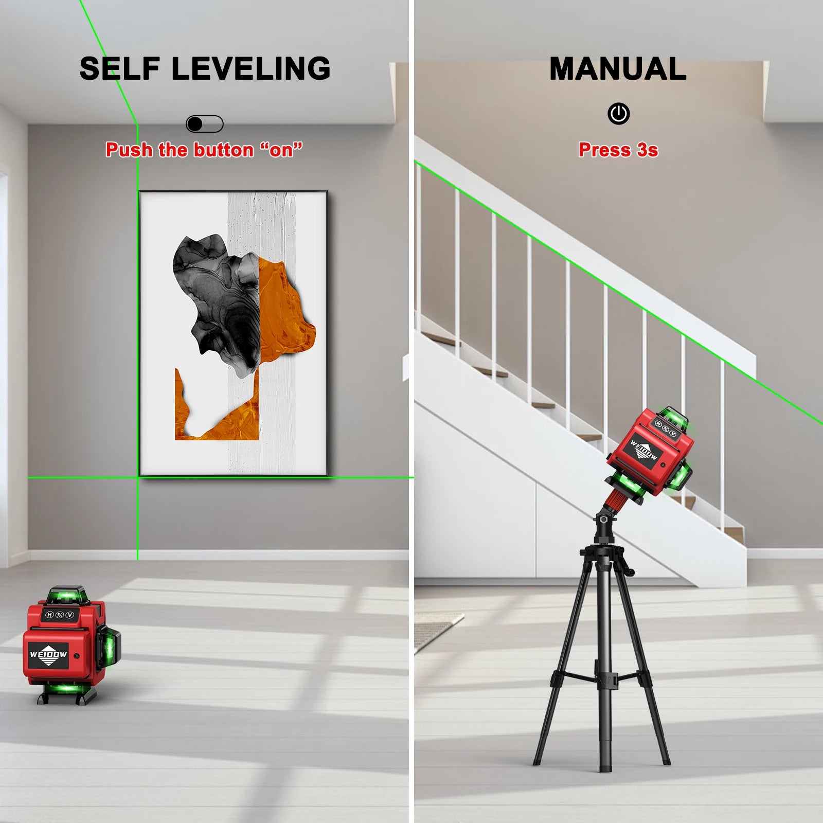 Weiddw Laser Level 4D 16 Dòng 360 Độ Xanh Cho Xây Dựng
