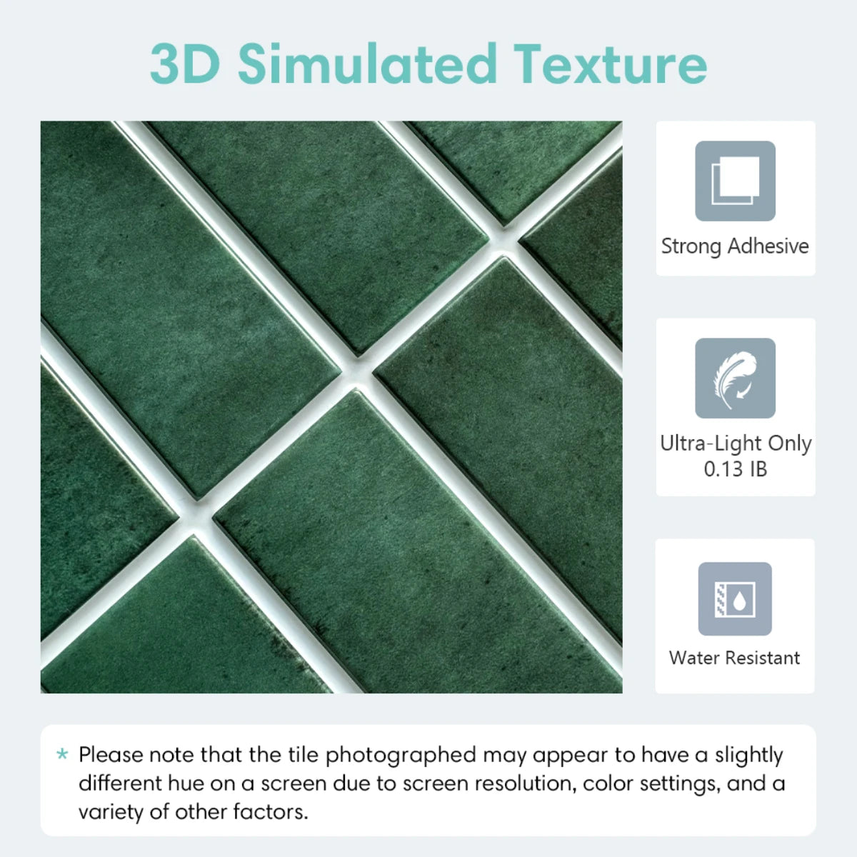 1/10pcs 3D Tile Sticker Self-adhesive Green Tile Backsplash Bathroom Wall Tile Sticker, Water and Mold Resistant, 30x30cm