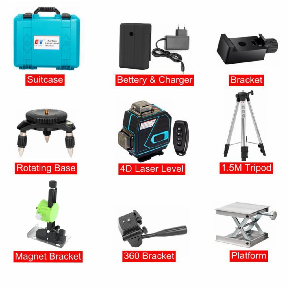 Kaitian 360 Máy Cân Laser Có Bộ Nhận 4D 16 Đường Xanh Lục