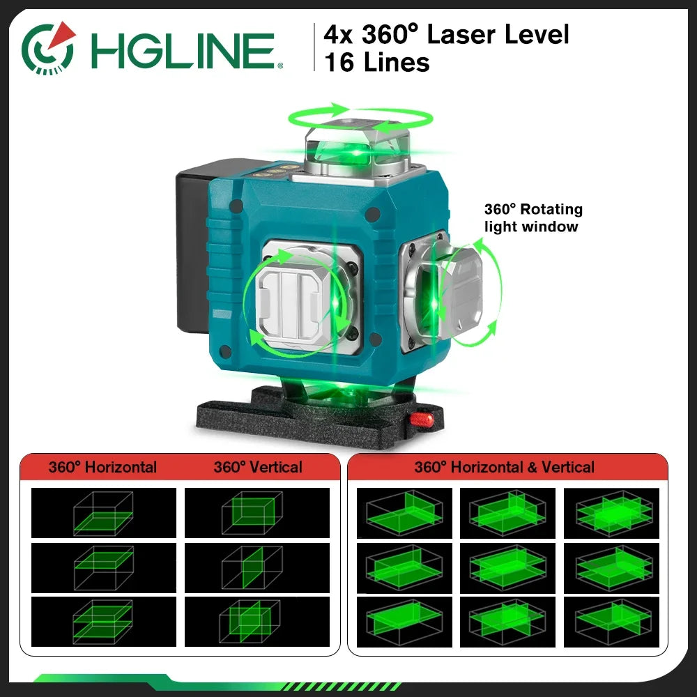 HGLINE Máy Laser Định Vị 16 Đường 4D Màu Xanh 360 Độ 30m