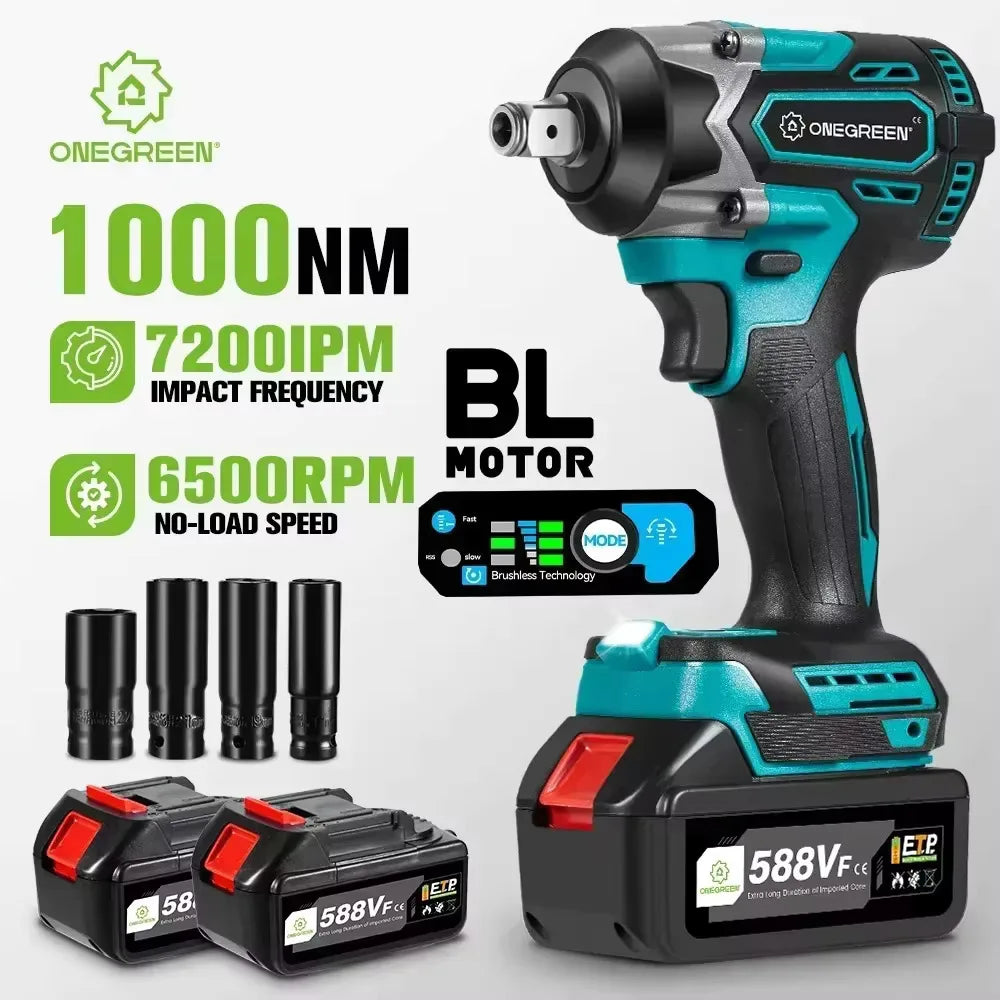 ONEGREEN Cờ Lê Đập Điện Không Dây 1/2 Inch 1000 Nm Brushless