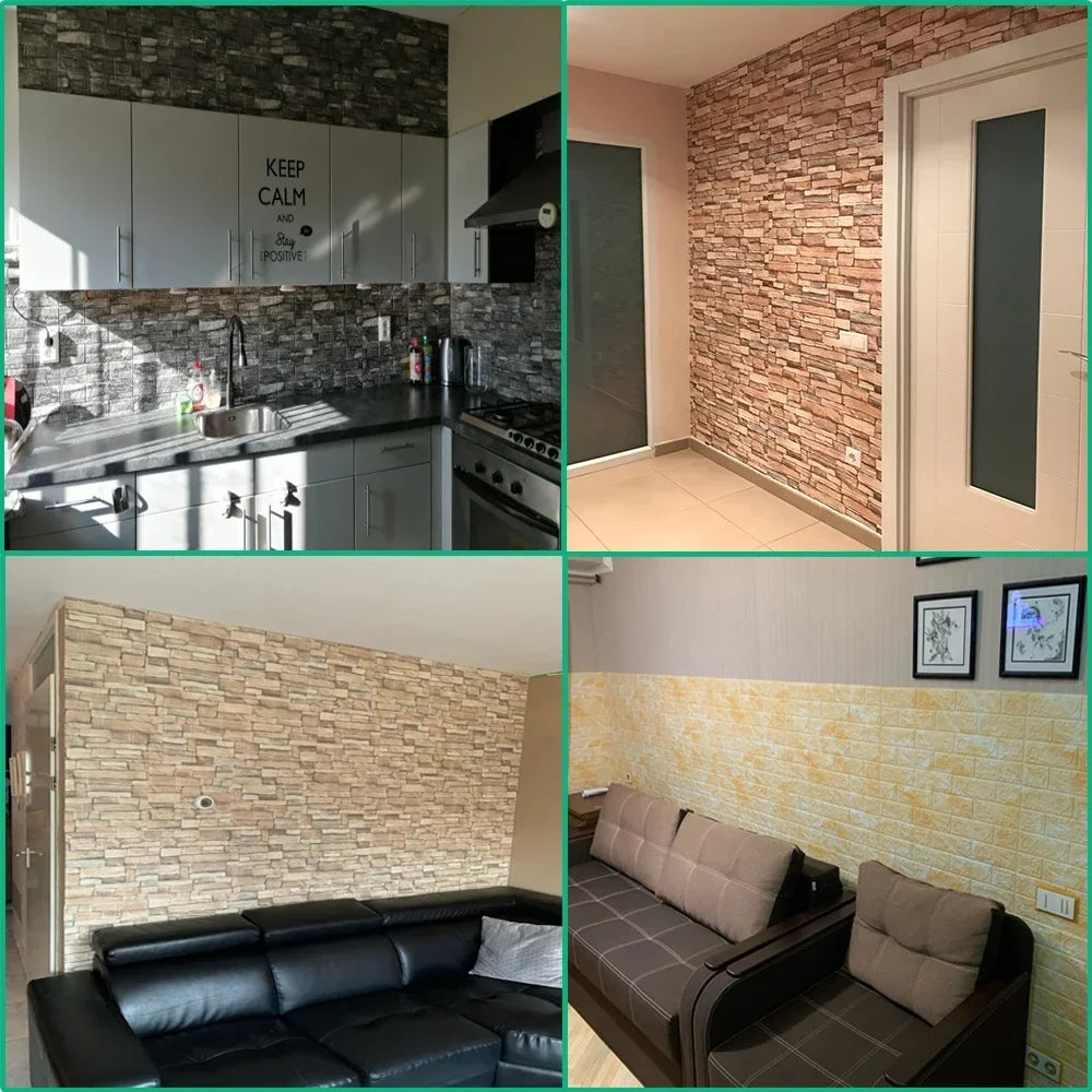 10pcs Self Adhesive Decor 3D Foam Wall Stickers Pane Room Waterproof peel and stick Brick Wallpaper for Interior Decoration
