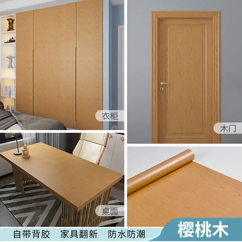 Adhesive Wallpaper Roll with 10 Meters Waterproof Wood Grain Sticker Wardrobe Cabinet Desktop Door Furniture Renovation Stickers
