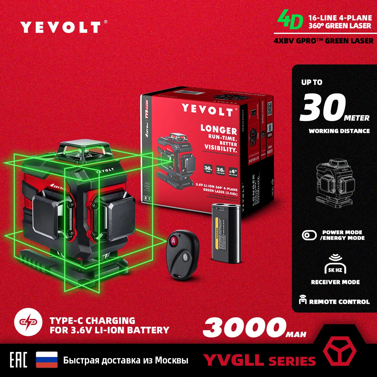 Laser Màu Xanh YEVOLT YVGLL4XS 12 16 Đường 360 Độ Tự Cân