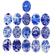 13x18mm 18x25mm 30x40mm Random Mixed Blue and White Porcelain Oval Glass Cabochon Flatback Photo Base Tray Blank DIY Accessories