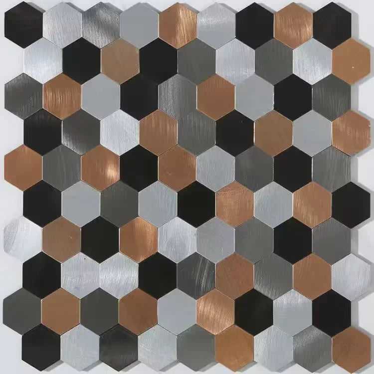 Gạch Ốp Mosaic Lục Giác Dán Dính Kim Loại Chống Thấm Bếp