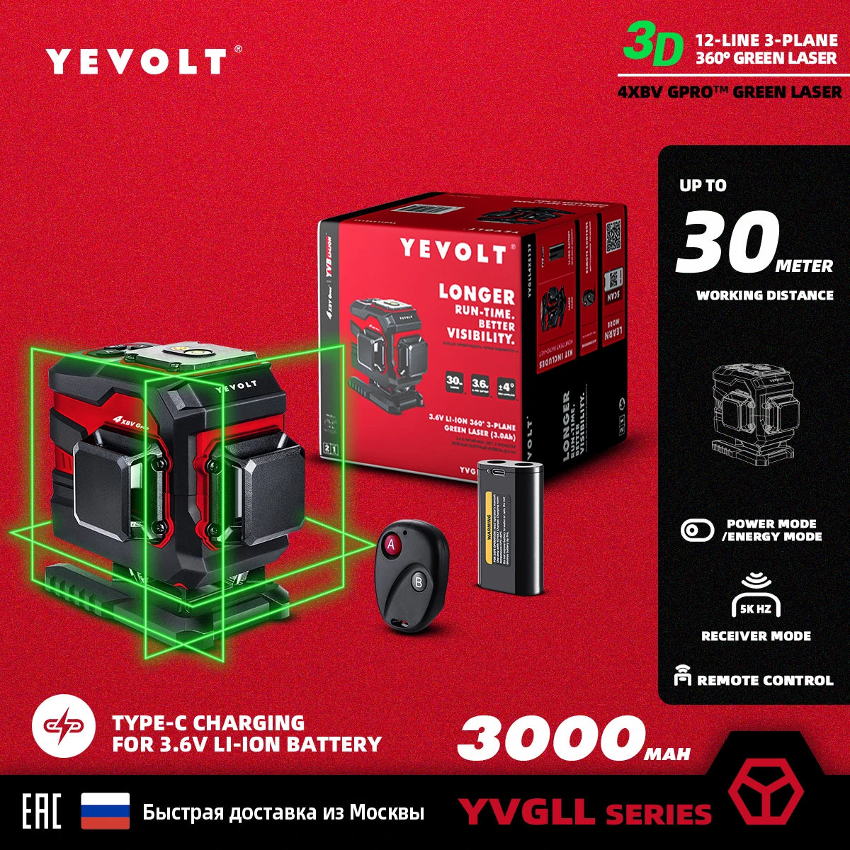 Máy Cân Laser Xanh YEVOLT YVGLL4XS 360 Độ 12 16 Đường Laser