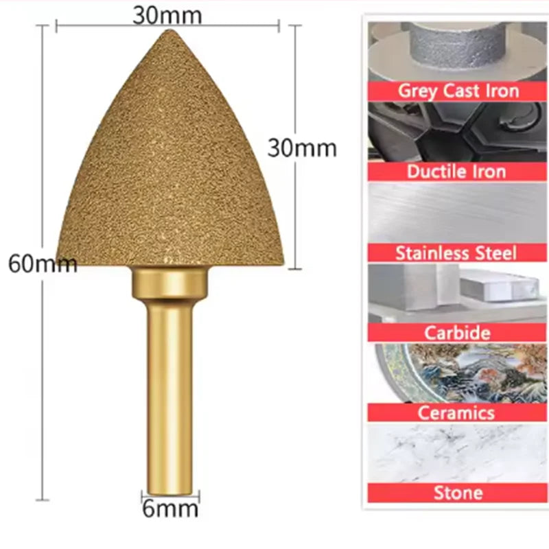 Mũi Mài Kim Cương Burr Đầu Tròn 6mm Cho Đá Sắt Tiện Dụng