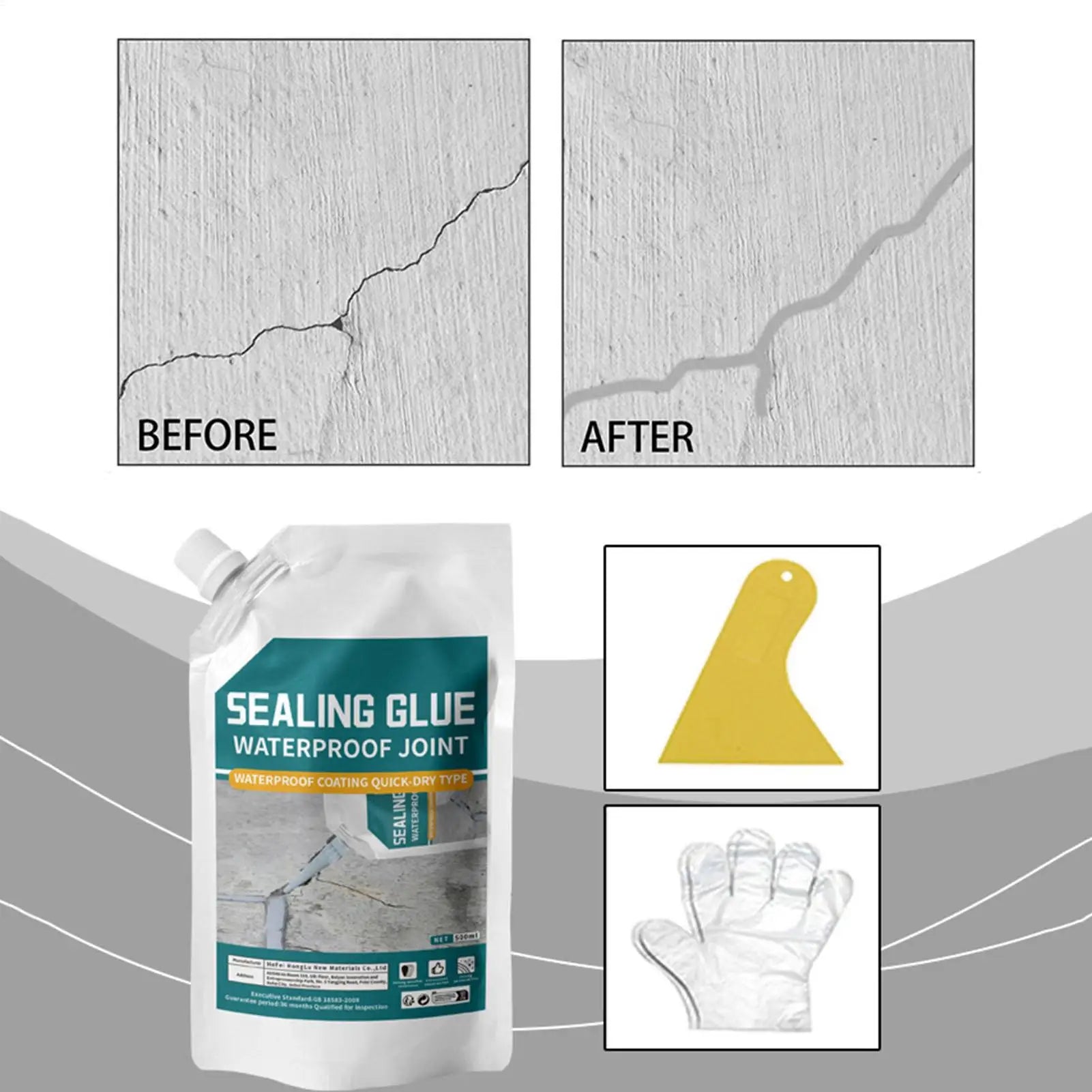 500ML  Waterproof Crack Filler | Fast-Dry Self-Leveling Concrete Repair | For Walls/Roofs/Floors | Outdoor Tile Sealant