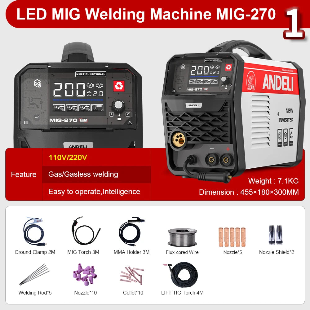 ANDELI Máy Hàn MIG 3 Trong 1 MIG 270 Lift TIG MMA 220V