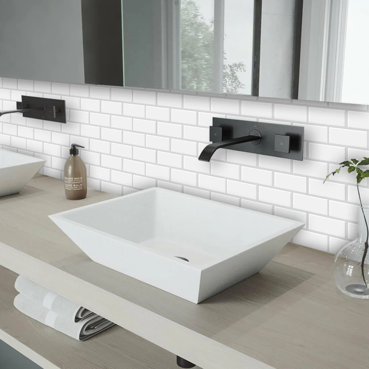 5pcs Subway Design Wall Tile Sticker Peel and Stick Thicker Backsplash 3DWallpaper Stick on Wall for Kitchen RV Room Decor