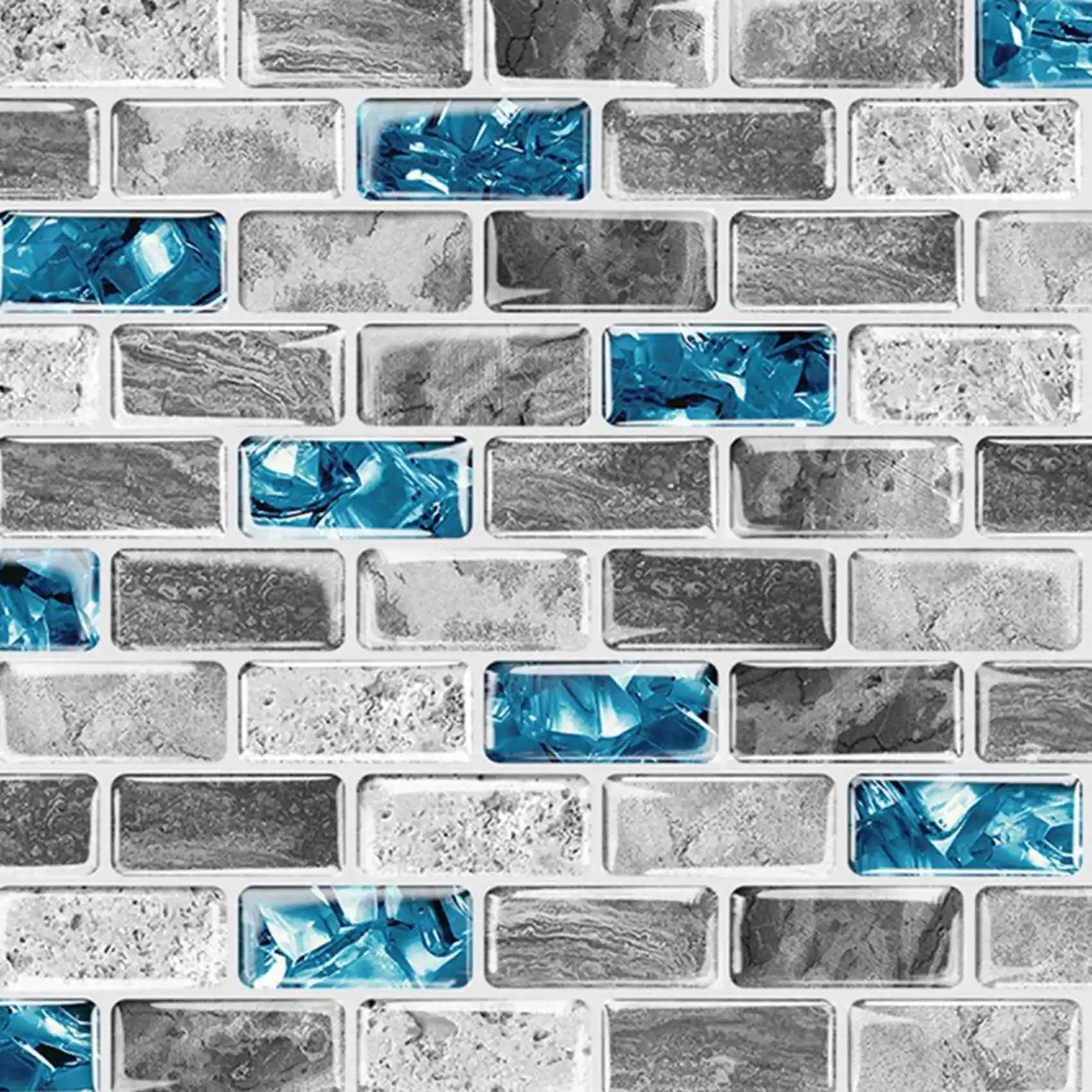 ABYN-2X Vivid Tiles Blue Peel And Stick Tiles 3D Brick Effect Waterproof Kitchen Backsplash Decor Self Adhesive Wallpaper