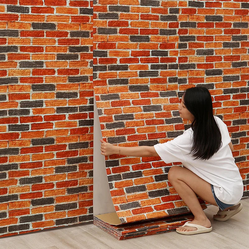 70cm*1m 3D Self-Adhesive decor Wallpaper Continuous Waterproof Brick Wall Stickers Living Room Bedroom old wall Home Decoration