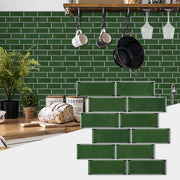 12PCS/Set Green Ceramic Tile Marble Waterproof Self-Adhesive PVC Wall Stickers, Kitchen Backsplash Oil Resistant Home Decoration