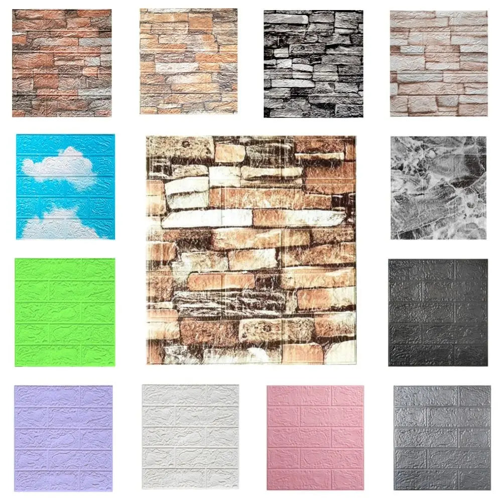 Waterproof 3D Imitation Brick Wall Stickers DIY Peel and Stick Self-adhesive Wallpaper Panel Retro Moisture-proof