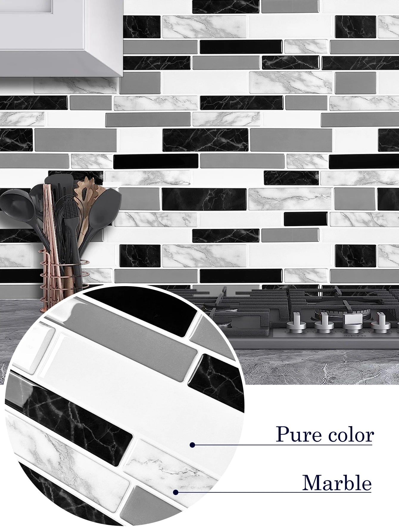 10 Sheets Kitchen & Bathroom Wall Stickers 3D Wall Tiles Peel and Stick Vinyl Wallpaper Modern Home Decor