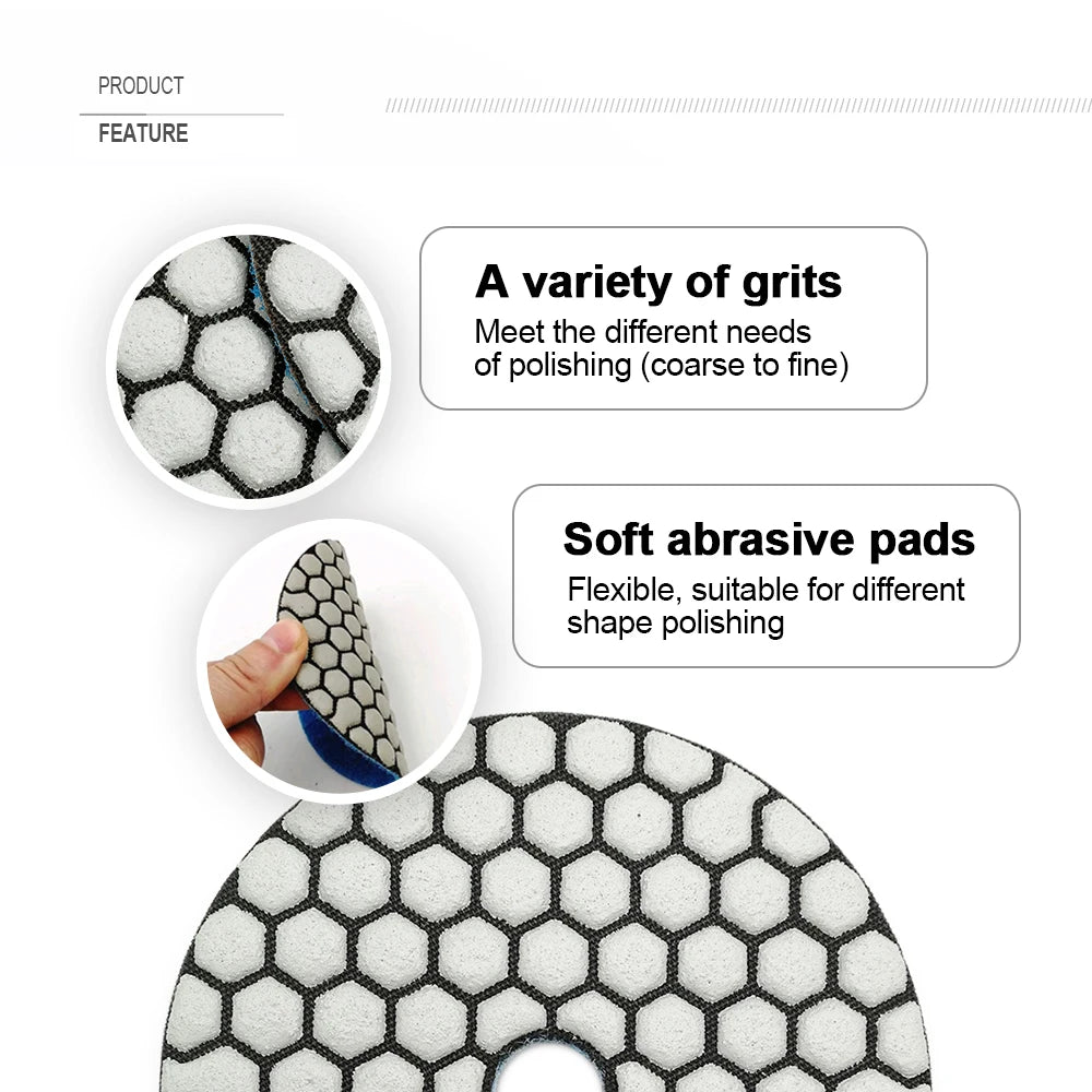 SHDIATOOL 7pcs 4"/100mm Diamond Dry Polishing Pad For Granite Marble Grit #50 Sanding Disc Stone Sanding Disk Stone Polisher Pad