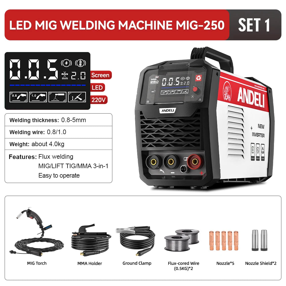 Máy Hàn MIG MMA TIG 3 Trong 1 Inverter ANDELI MIG 250